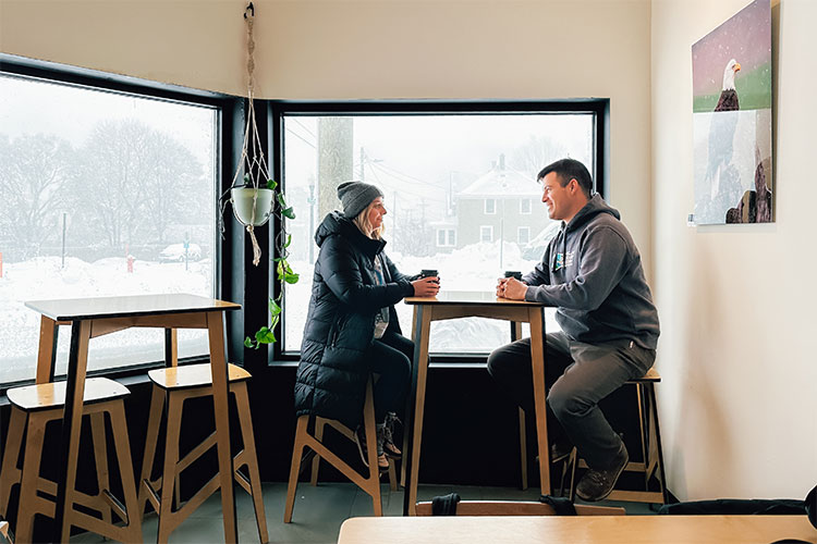 Drinking Coffee in a Snowy Marquette